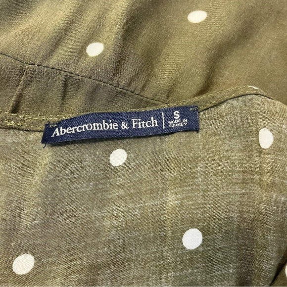 Abercrombie & Fitch Olive Green & White Polka Dot Long sleeve Wrap Blouse-size S - Picture 11 of 13